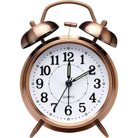 Alarm clock vintage to quartz with double bell quiet, night light integrated, color brown for bedside bedroom to bed (1/5)