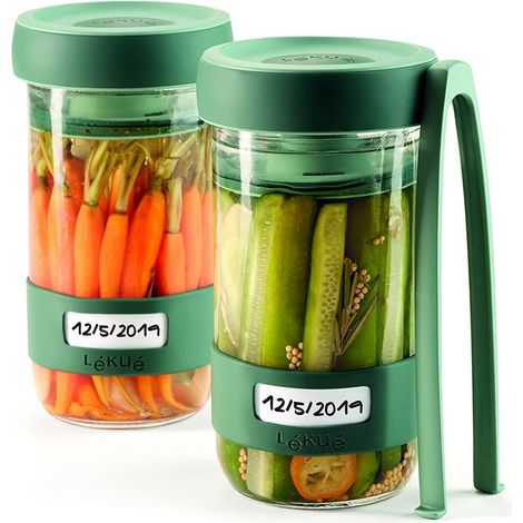 Lékué Kit di attrezzi per la preparazione di sottaceti fatti in casa con contenitore, Verde, Singolo, 700 ml (1/5)