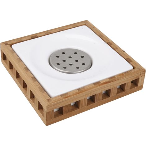 Optima Libra Portasapone in ceramica e bambù con design quadrato, bianco (LIB39)
