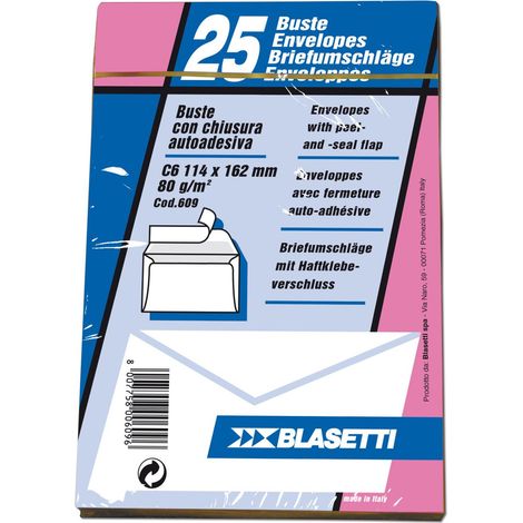 Blasetti 0609 sobre C6 (114 x 162 mm) Blanco 25 pieza(s)