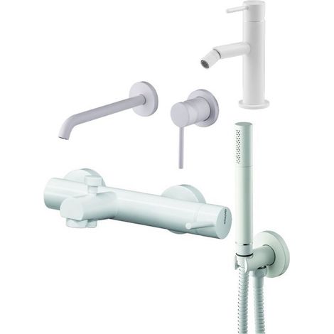 Set miscelatore lavabo a parete, miscelatore bidet e kit vasca in colore bianco opaco Gattoni Easy KITEASYBO9