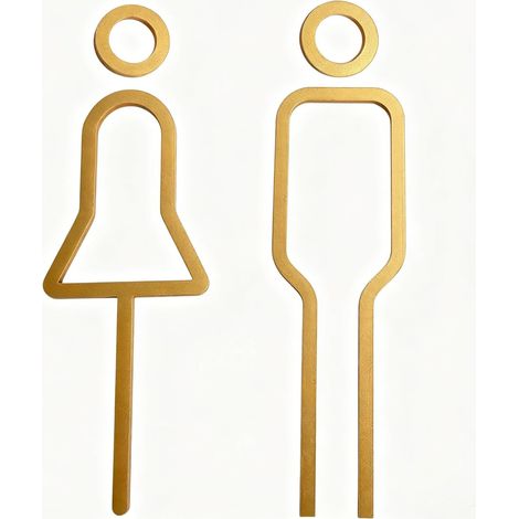Plaque WC Laiton Massif, Panneau Toilette Adhésif Design Minimaliste Doré, Décoration Toilette pour Maison, Bureau, Restaurant et Hôtel, Signalétique Porte WC Homme Femme (18cm) (1/5)