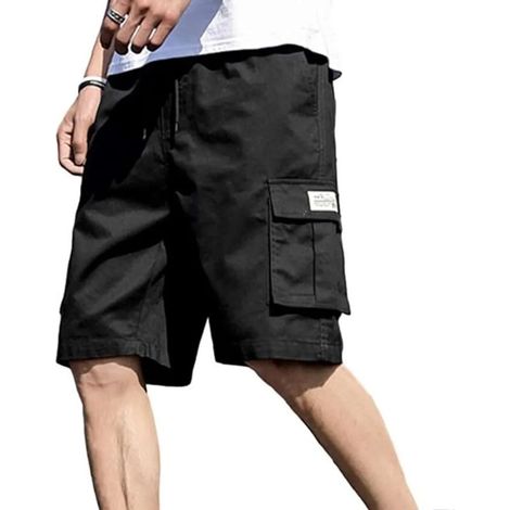 Short homme cargo camouflage taille élastique, pantacourt utilitaire poches latérales, motif treillis, confortable, été, 1 pièce (1/5)