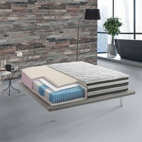 Dmora - Colchón doble Dgennar, cubierta extraíble en Memory Foam y Microsprings embolsados, 100% Made in Italy, Antiácaros e hipoalergénico, 160x190h32cm (1/5)