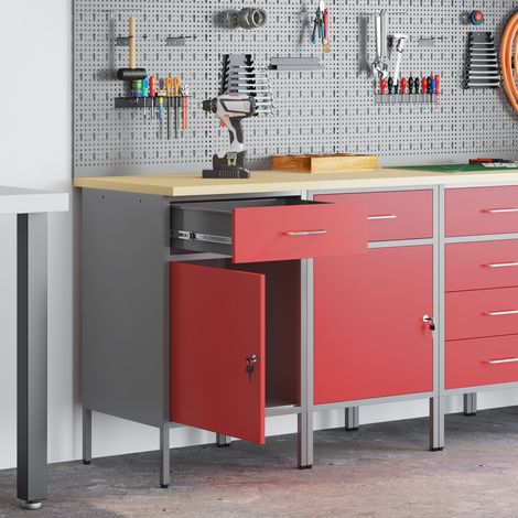 Werkbank mit Schubladen 2 pcs Rot und Grau 100 x 55 x 85 cm vidaXL (1/5)
