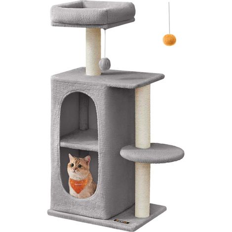 Tiragraffi piccolo con 2 nicchie e tiragraffi 45 x 35 x 101 cm per case con più gatti grigio chiaro 120006910
