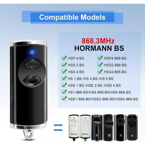 868-MHz-Fernbedienung für Tore, kompatibel mit Hörmann, 2-Kanal-Garagentor-Fernbedienung für Hörmann HSE1/HSE2/HSE4-868-BS, HS1/HS4/HS5-868-BS, HSP4-868-BS, 1 Stück (1/5)
