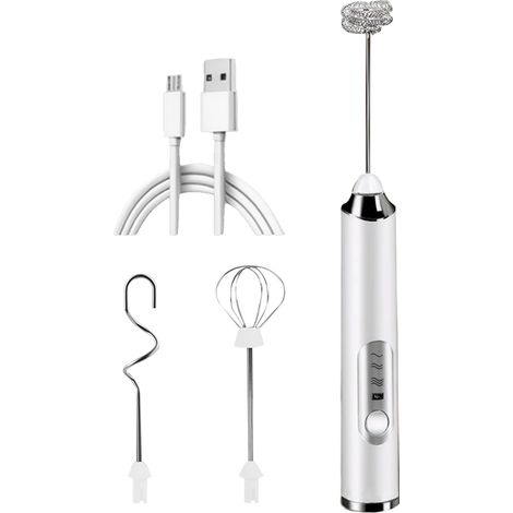 Milchaufschäumer – 3 Geschwindigkeitsstufen – 3 Zubehörteile – USB-Kabel inklusive – Edelstahl – Kabellos – Silber (1/5)
