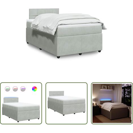 vidaXL LED-Beleuchtung - Boxspringbett mit Matratze Hellgrau 120x200 cm Samt (1/5)