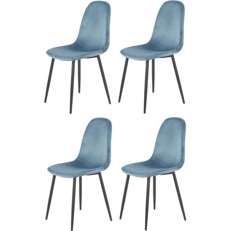 Lot de 4 chaises scandinaves velours bleu – Pieds métal noir – Dimensions 44x50x88cm – Hauteur d'assise 46cm – Pour intérieur moderne – Meubletmoi (1/5)