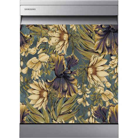 Stickers Lave vaisselle - Fleurs - 60x60 cm - Adhésif BRILLANT (1/2)