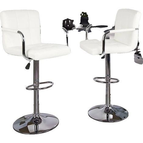 Taburete de bar, altura regulable, giro de 360 grados, BLANCO (1/2)