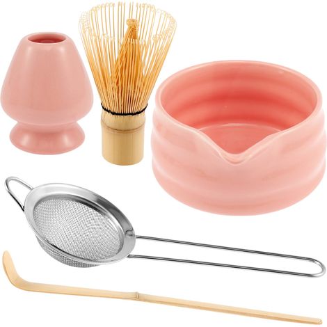 Ensemble d'accessoires pour matcha en céramique avec bol à bec verseur, fouets à thé, bol à matcha japonais avec ensemble, chasen (fouet à thé), ensemble de cinq pièces Hyakuhon Tachi (1/5)