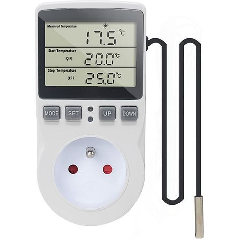 Prise Thermosta, Regulateur de Temperature Numerique, 220V Chauffage Refroidissement avec Sonde, LCD Prise Contrôleur de Température (1/5)