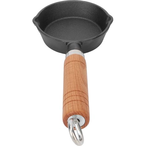 10 cm große Eierpfanne aus Gusseisen mit Holzgriff, kleine flache Pfanne für Crêpes und Pfannkuchen, Küchenutensil (1/5)