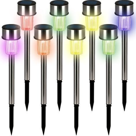 Deuba Solar Garden Lights, Set of 8 Stainless Steel LED Solar Lights for Garden, Path, Patio, Multicolor Solar Lighting (1/5)