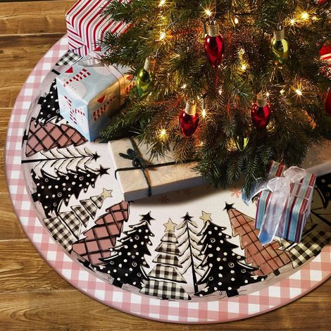 Tapis de sapin de Noël à carreaux roses de 122 cm (48 pouces), tapis festif pour la maison, les fêtes, le week-end, décoration intérieure et extérieure (1/5)