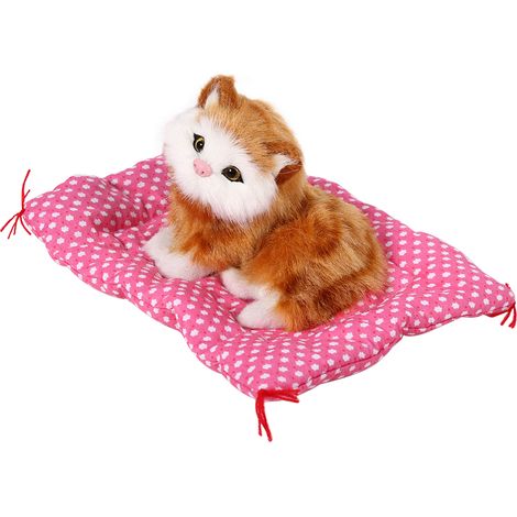 1 Jouet en peluche chaton assis émettant un son, miniature, pour enfant, cadeau d'anniversaire, décoration (1/5)