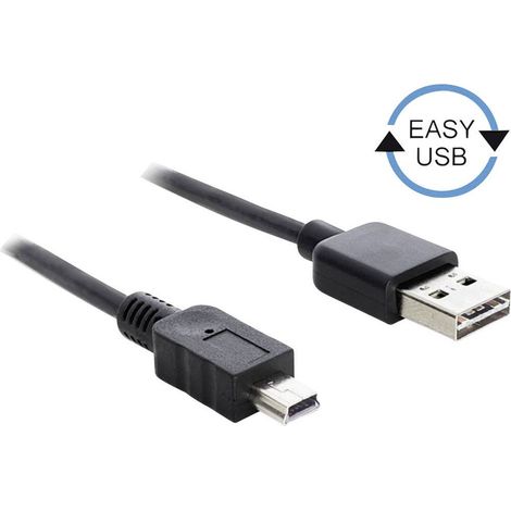 Delock Câble USB USB 2.0 USB-A mâle, USB-Mini-B mâle 5.00 m noir connecteur utilisable des deux coté (1/4)