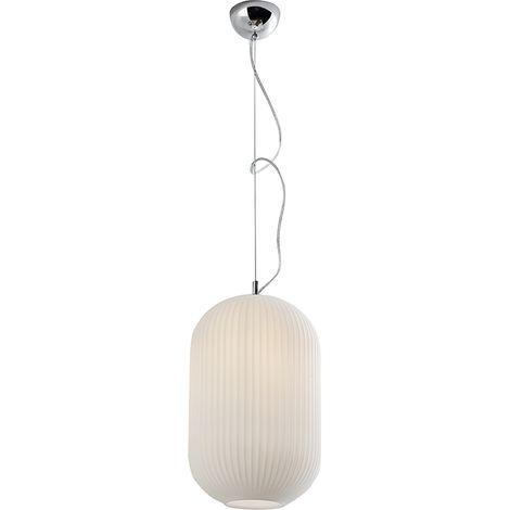 Lampe À Suspension Rigadin En Chrome Et Verre Blanc Satiné 24Cm, E27 Ip20, Design Plissé Géométrique - Groupe Rossini (1/5)