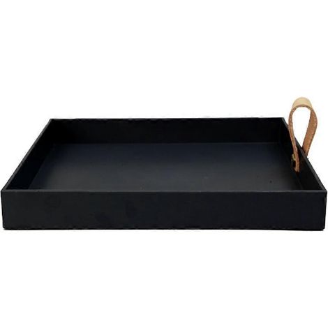 Plateau de service carré créatif en cuir PU, plat décoratif pour cosmétiques et autres articles de toilette, plateau de rangement de bureau avec poignée (noir) (1/5)