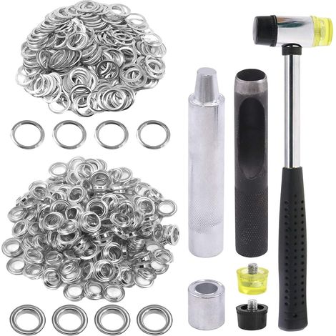 Lot de 124 œillets argentés de 1,27 cm avec ensembles d'outils, 120 œillets avec 4 outils d'installation pour tissu, toile, rideau, vêtements, réparation et décoration du cuir (1/5)