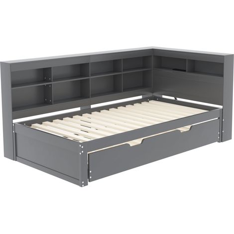 Canapé-lit Canapé convertible Sofa-lit Gris Bois 222.5x116x92.5cm (1/5)