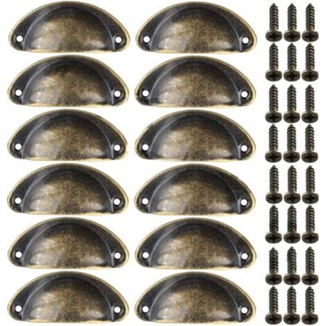 12pcs Poignées de Meuble Vintage Boutons de Tiroir Metal Coquille pour Placards Armoire Commode Cuisine Tiroirs Laiton Antique 8135mm (1/4)