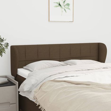 Tête de lit avec oreilles Style Classique Armoire de lit - Marron foncé 147x23x78/88 cm Tissu BV359052 - BonneVie (1/5)