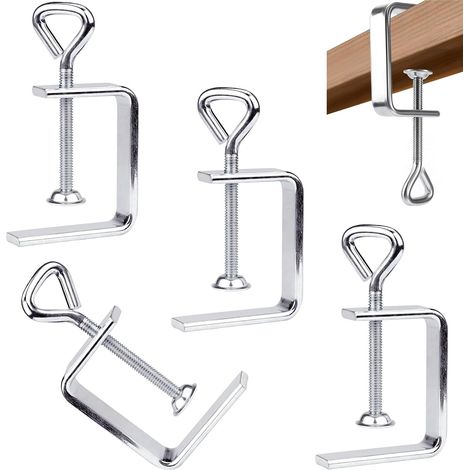 Lot de 4 serre-joints de table - Petite pince en C - En acier inoxydable - Pince support pour serre-joint réglable en C - Argenté (1/5)