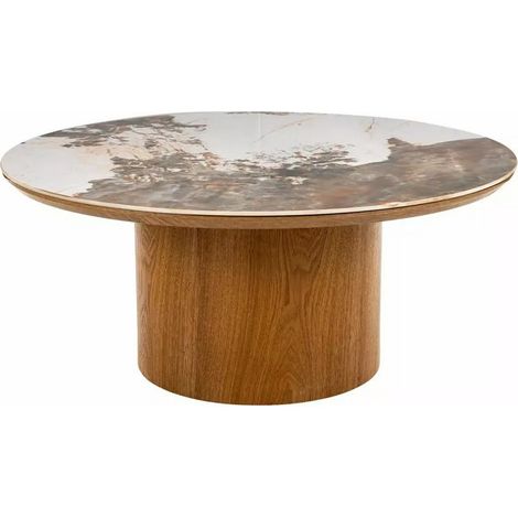 Table basse ronde 80 cm, céramique blanche effet marbre Selma (1/3)