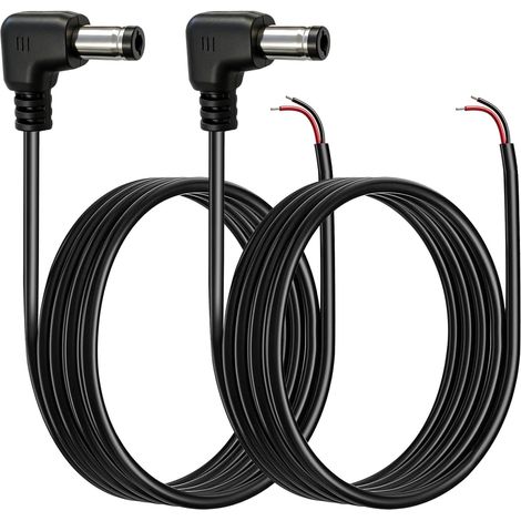 2 Pack Câble d'alimentation CC 5,5 mm x 2,1 mm 90 Degrés Mâle Plug vers Fil Nu Cordon de Réparation d'alimentation à Extrémité Ouverte DC Câble pour Moniteur Bande Lumineuse LED 1M (1/5)