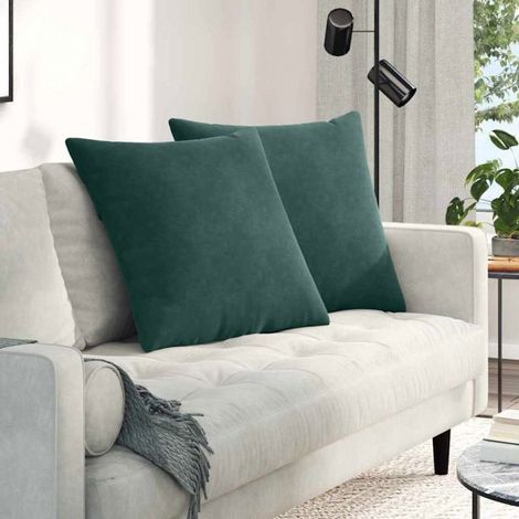 2 coussins canapé, velours côtelé vert foncé, déhoussables, 60 x 60 cm, polyester, salon chambre bureau (1/2)