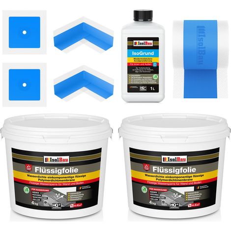 Kit de joint IsolBau 704B, film liquide 8 kg, Isogrund 1 L, ruban adhésif 5 m, 2 coins, 2 manchettes (1/5)