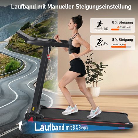 Tapis de course rabattable 3,0 ch avec inclinaison 8 % et vitesse 14 km/h. Capteur cardiaque,USB-C,Bluetooth et 12 programmes,charge 120 kg.
