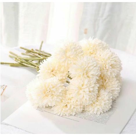 Petite boule artificielle chrysanthème branche unique petite boule chrysanthème affichage à la maison fleurs séchées simples et propres Melaleuca chrysanthème petit frais (10 blanc) (1/5)