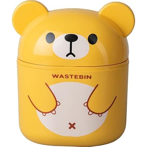 Poubelle de Bureau Petite Poubelle de Table Rigolote de Dessin Animé Jaune en Plastique Pp avec Couvercle pour Bureau ou Comptoir (1/5)