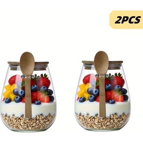 (600ml - 2 bouteilles) Bocaux ronds en verre hermétiques, rangement et organisation de la cuisine, adaptés au stockage de l'avoine, des épices, du café et des céréales. (1/5)