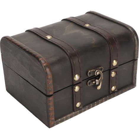 Coffre à trésors vintage élégant en bois, vieux coffre en bois gris, pour ranger bijoux, colliers, boucles d'oreilles et autres objets de collection. (1/5)
