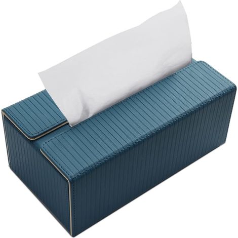 Boîte à mouchoirs rectangulaire en cuir (rayé bleu abricot) (1/5)