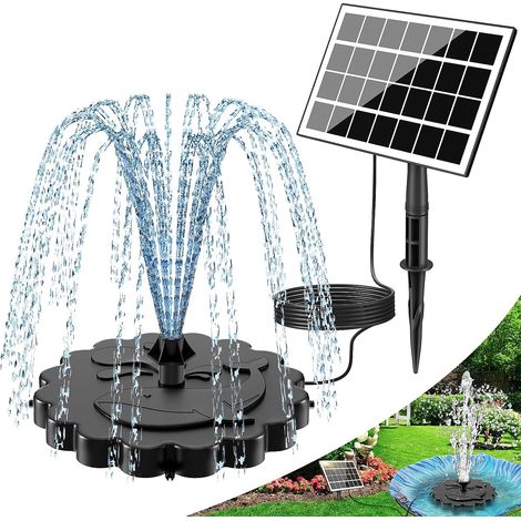 Fontaine Solaire, DIY 3.5W avec Batterie 2000mAh, 2026 Nouveau Solaire Flottant Extérieur Fontaine Pompe Bassin Solaire avec 8 Buses & 5M Câble pour Bain d'oiseaux, Étang, Jardin Fontaine