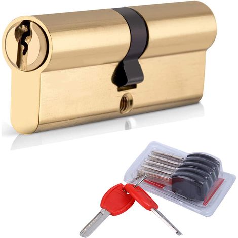 Cylindre de serrure en Cuivre 40/40 80mm Bouton de Porte Cylindre de Serrure Cylindrique Verrouillage Verrou de Porte Serrure à Encastrer à Cylindre avec 7 Clés (1/4)