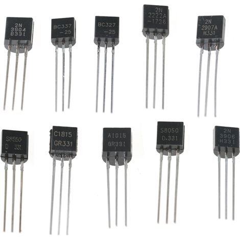 200 transistors TO-92 (10 spécifications) : BC337/BC327/2N222/2N2907/2N3904/2N3906/S8050/S8550/A1015/C1815, boîte compartimentée transparente portable. (1/5)