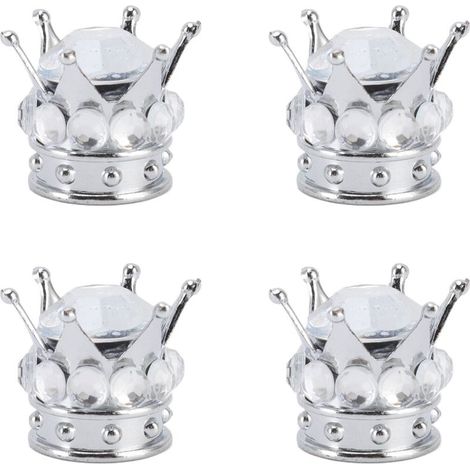 Tbest Bouchons de Valve de Tige de Roue Style Couronne 4 Pièces ABS à Haute Polymère avec Noyau en Cuivre Ajustement Universel pour Voitures Camions Vélos Accessoires de Pneus (White).. (1/5)