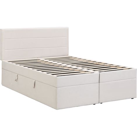 Lit rembourré 140 x 200 cm avec coffre de rangement et sommier à lattes en métal Beige HOMVRA (1/5)