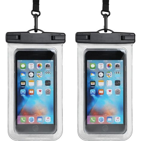 Étui de téléphone étanche sous l'eau - Lot de 2 étuis de téléphone étanches à double fermeture de 7 pouces pour iPhone 13 Pro Max Mini 12 SE 11 XS XR X 8 7 6+ Samsung Huawei etc. (1/5)