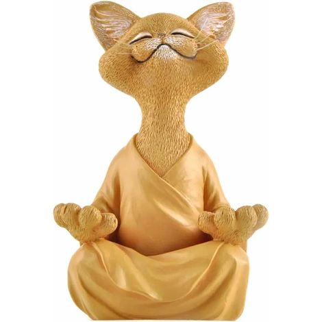 Buddha-Katze Statue Meditation Yoga Sammlerstück Geschenk für Katzenliebhaber, Orange, 18 cm (1/5)