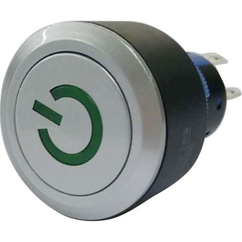 Bouton-poussoir, Momentané lumineux, LED Vert, Unipolaire à deux directions (1RT), 3 A, 5 A, Argent, Montage panneau (1/2)