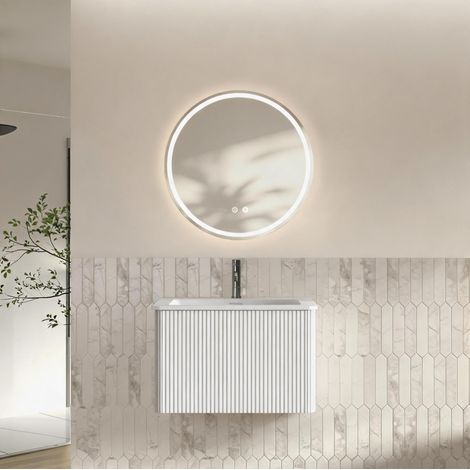 Mobile bagno con lavabo e specchio LED 60 cm, bianco DESVIAE (1/5)