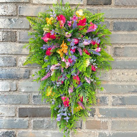 Guirlande Florale Artificielle - 60 cm - Pour Porte D'Entrée Mur Ou Intérieur - Tulipes Simulées - Multicolore - 1 Pièce (1/5)